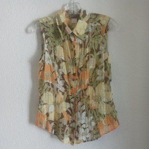 Tommy Bahama Women Sleeveless Button Down Floral Blouse Silk/cotton Blend Size 6